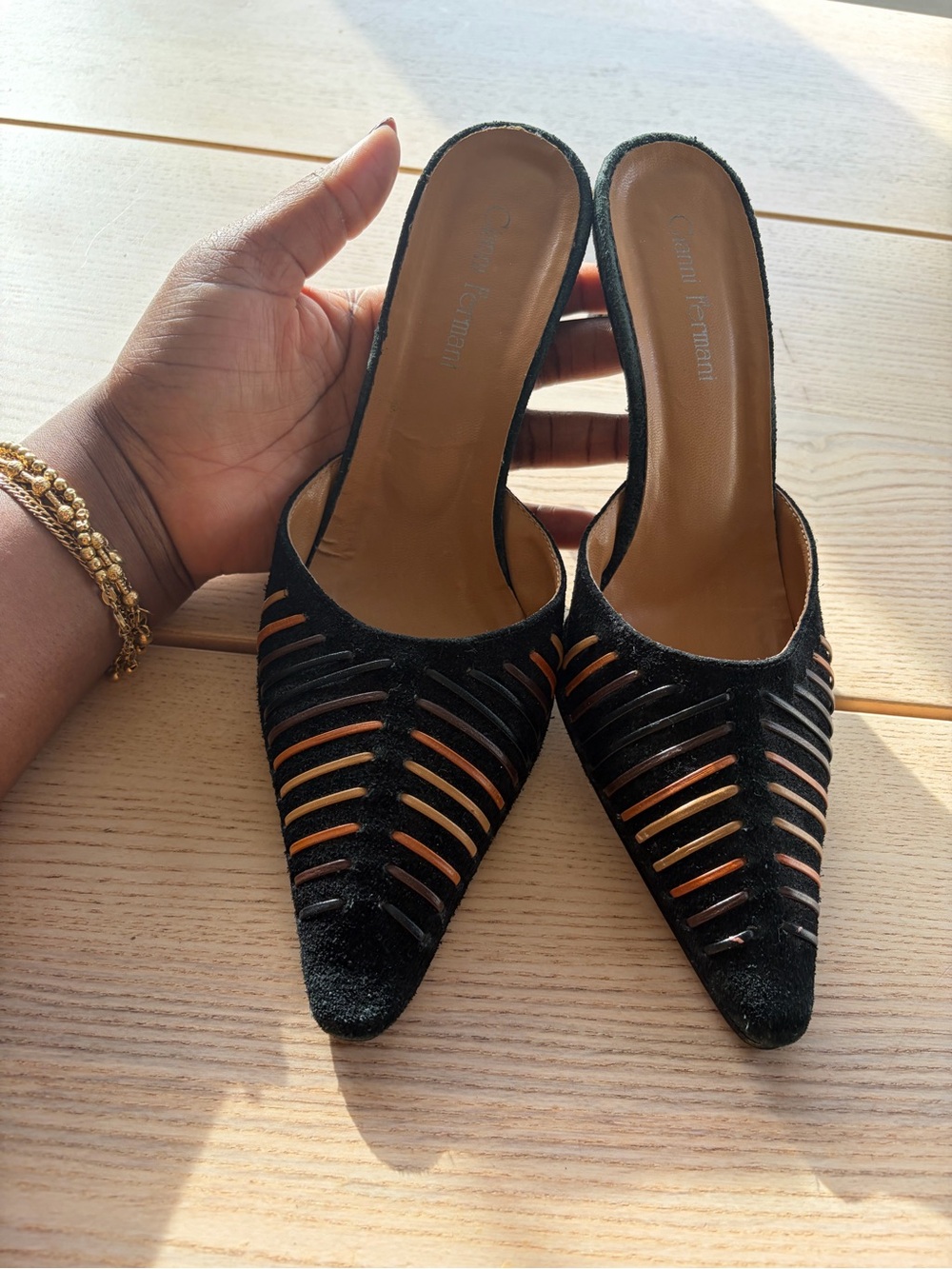 Gianni fermani Women's Black Pointed Cutout Mule Heels